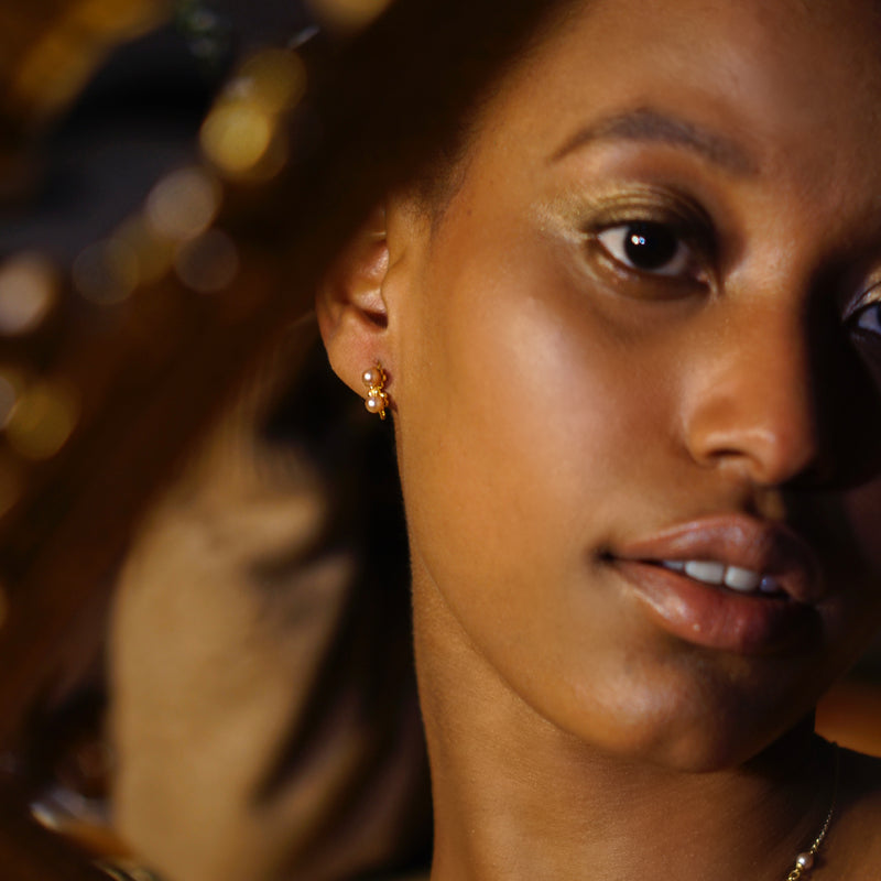 Sun Flower:Double Row Pearl Earrings