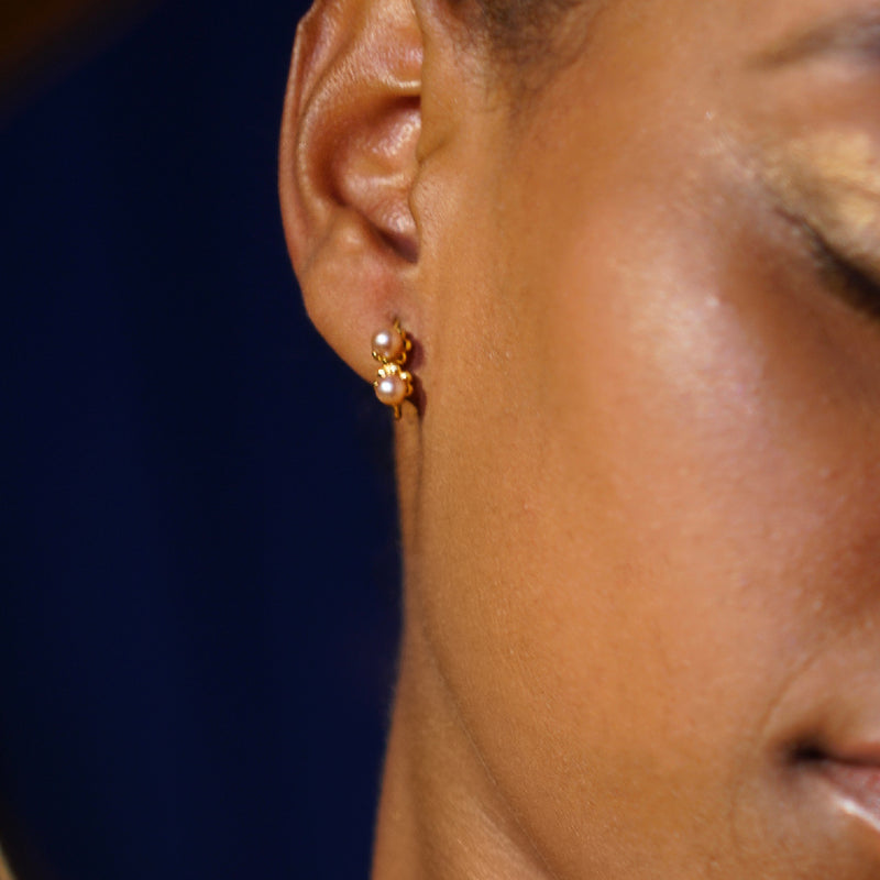 Sun Flower:Double Row Pearl Earrings